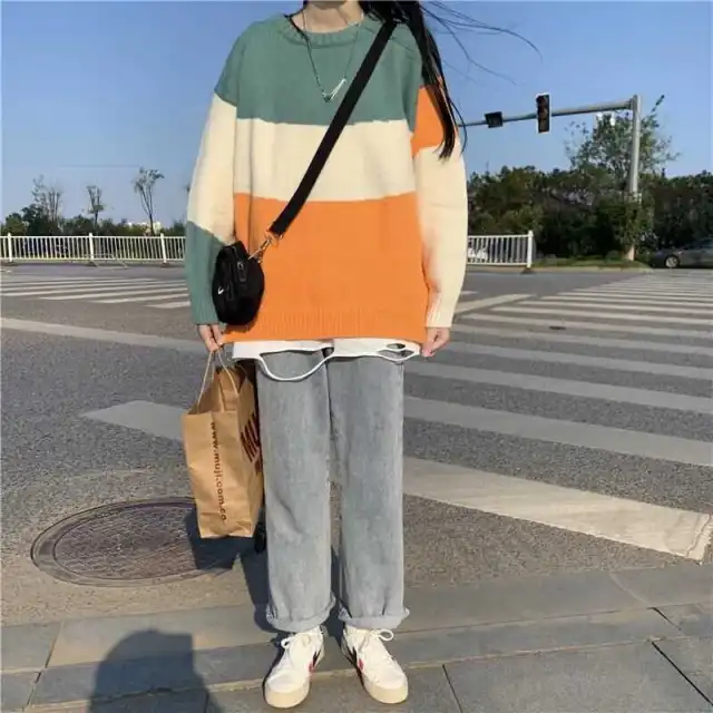 New Striped Sweater For Women Blue White Orange - Shop at LoveMi