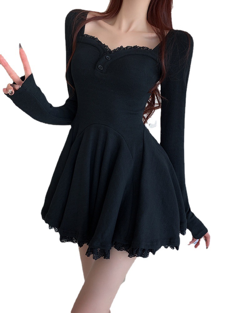 Women's Spring New Waist-tight Elegant Pleated Pure Desire A- Line Sheath Long Sleeve Skirt