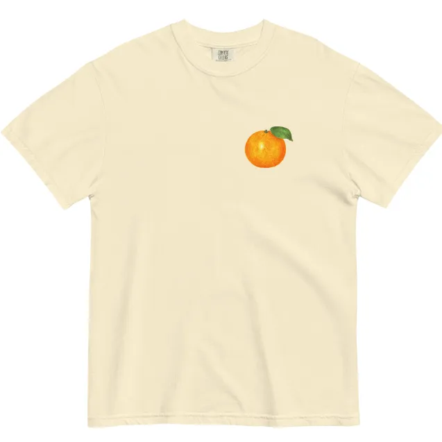 European And American Orange Digital Printing Casual Round Neck T shirt Apricot - Shop at LoveMi