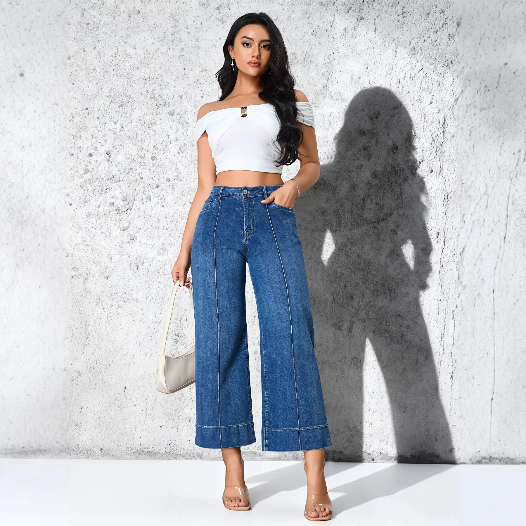 T Denim Straight-leg Pants Womens Wide-leg