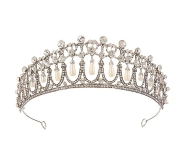 Bridal Crown Rhinestone Pearl Water Drop Hair Accessories Wedding Dress Ornaments Silver - Shop at LoveMi