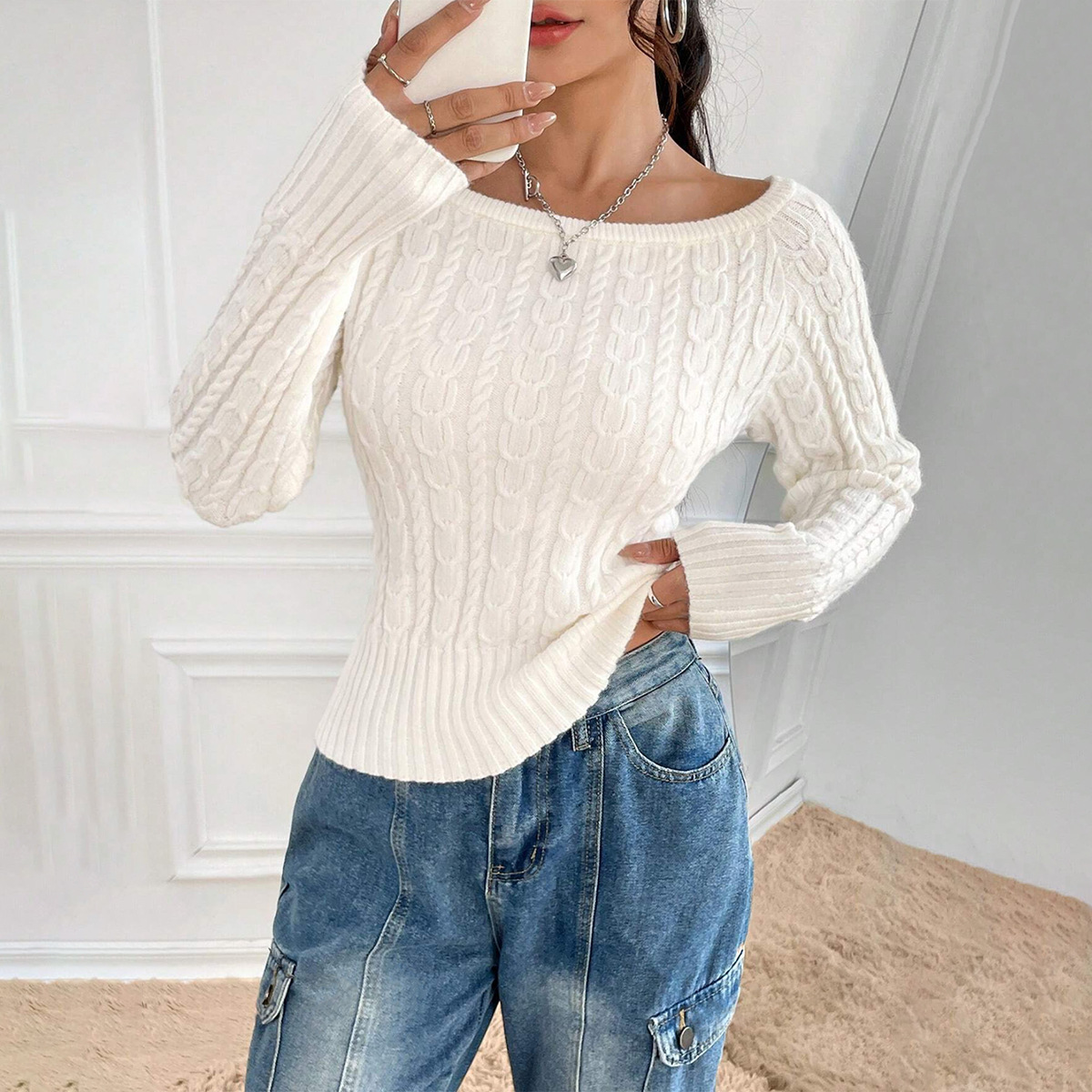 Women's Fashion Shoulder-baring Long Sleeve Pullover