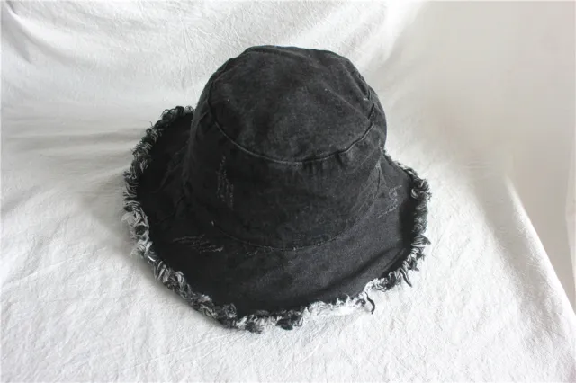 Summer Sunshade Raw Edge Denim Bucket Hat Women Black And Gray - Shop at LoveMi