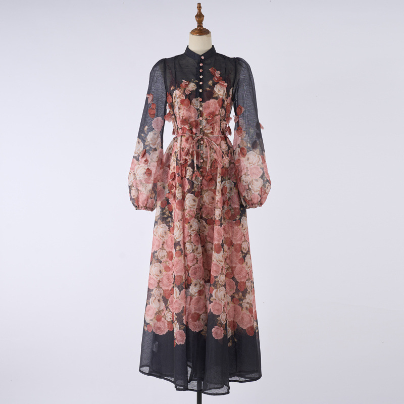 Heavy-Work Embroidered Hanging Flower Long Dress