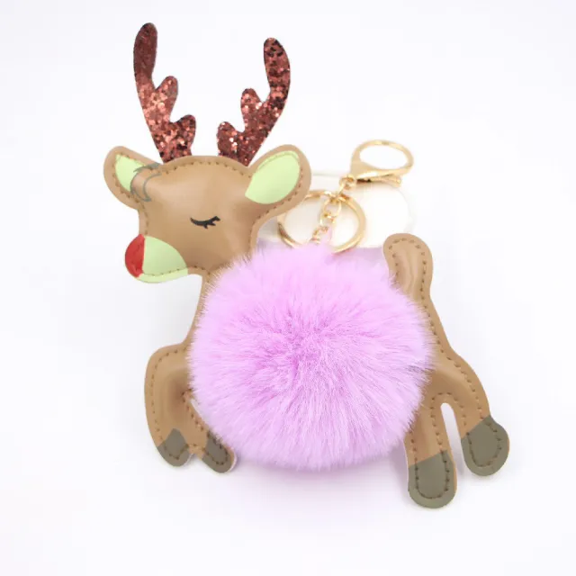 Christmas Deer Pompons Bag Accessories Keychain Pendant Taro Purple - Shop at LoveMi