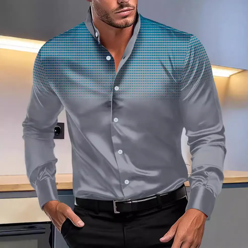 Four-sided Stretch Dotted Prints Daily Casual Stand Collar Long-sleeved