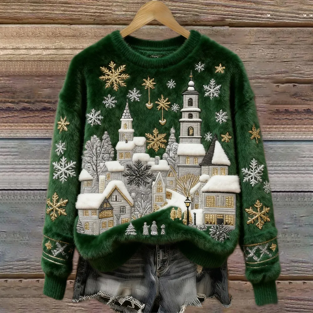 Women's Christmas Crew-neck Patterned Top - Mfh4Xicg1Yxk905