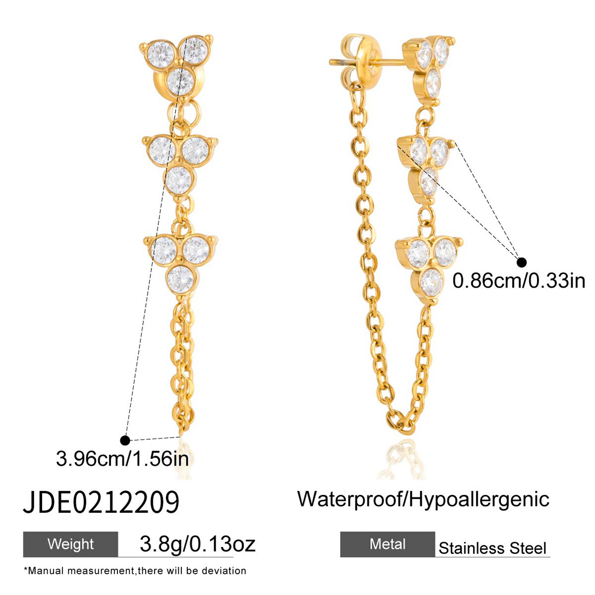 Titanium Steel 18K White Zircon Flower Chain Tassel Earrings For Women