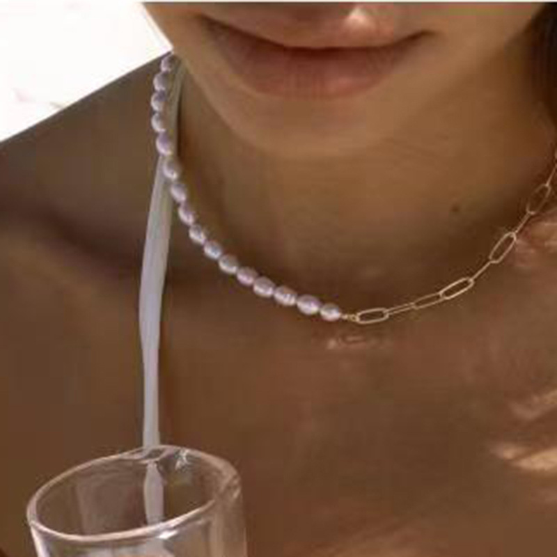 Pearl Stitching Necklace Titanium Steel Female