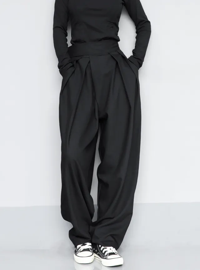Black Suit Draping Casual Wide leg Pants Black - Shop at LoveMi