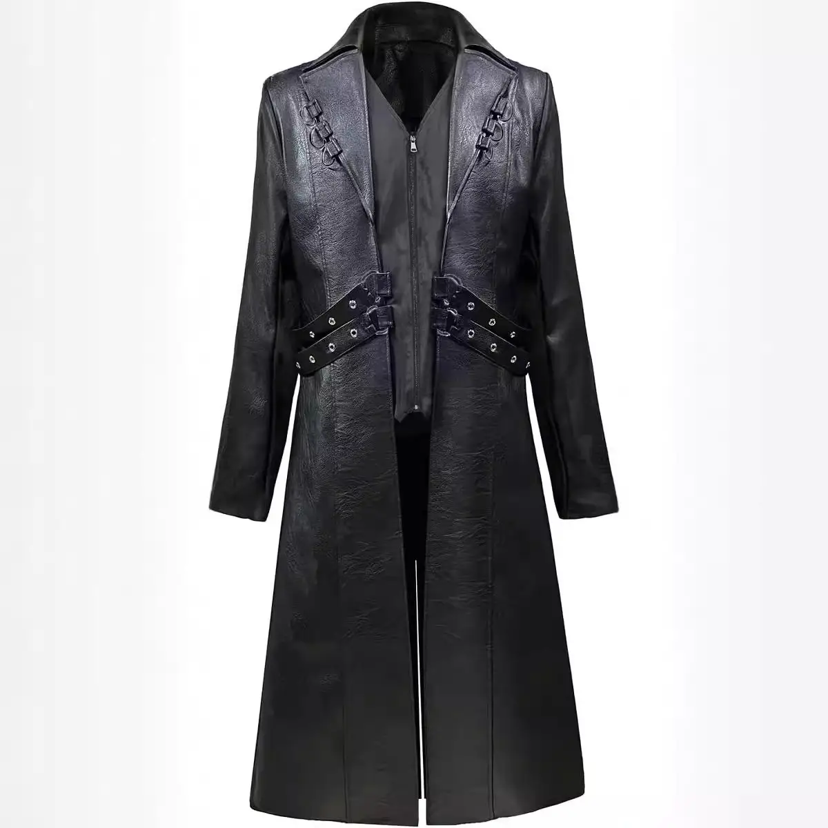 European And American Medieval Clothing Mid-length PU Leather Trench Coat