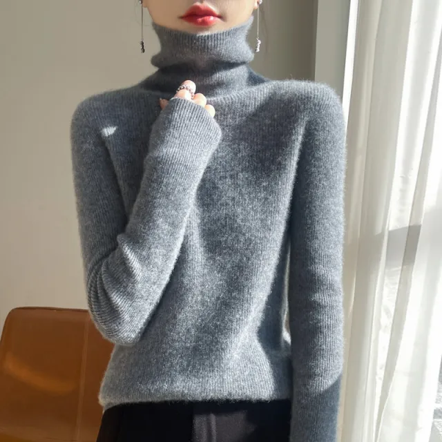 Heaps Collar Striped Women's Sweater Slim fit Turtleneck Gray - Shop at LoveMi