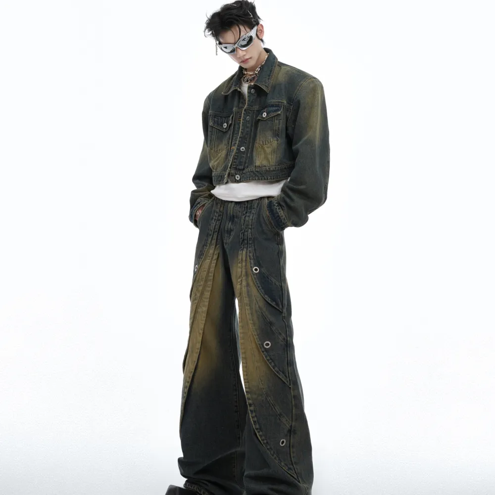 Distressed Gradient Short Denim Coat