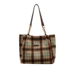 Fashion Personality Plaid Tote Bag For Women - Green - View 1