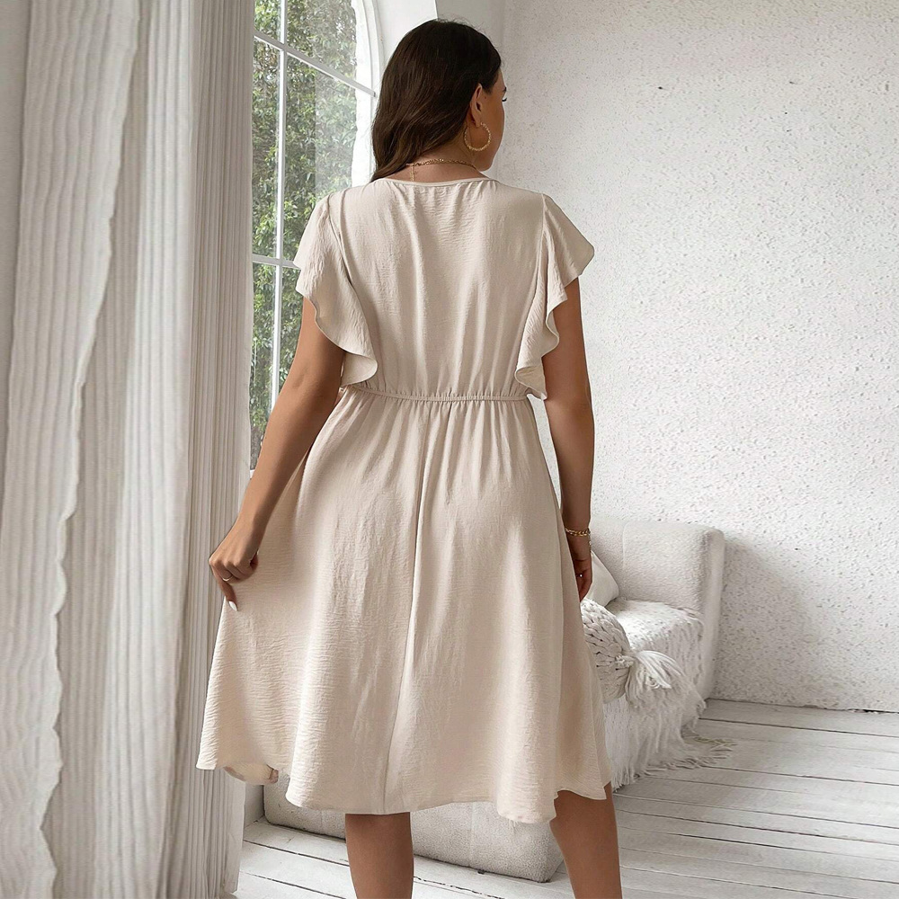 Women's Holiday Casual V-neck Button Ruffles Dress
