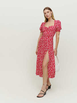 Women's Floral Print Slit Long Dress