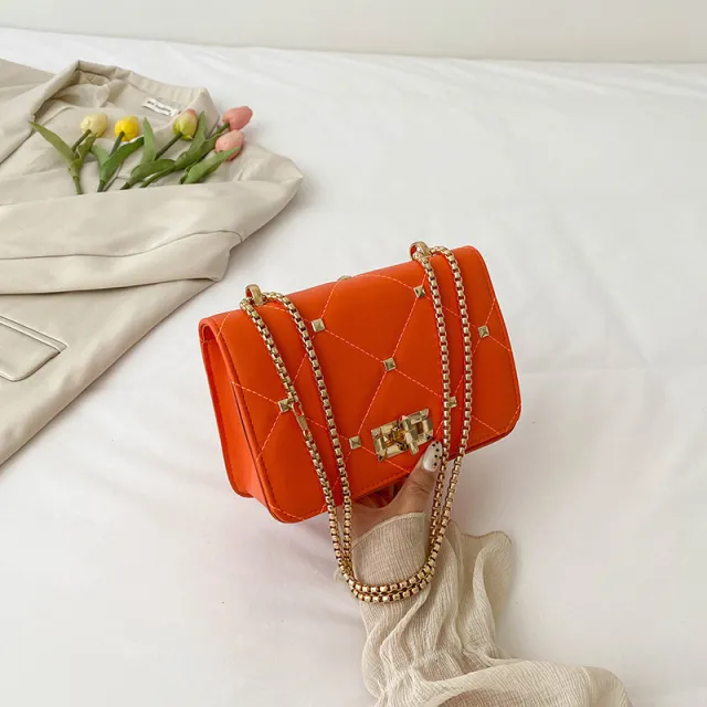 Summer Rivet Fashion Popular Chain Crossbody Shoulder Bag Orange - Shop at LoveMi