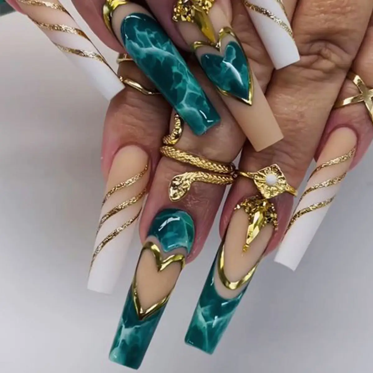 Green Blooming Love Tip Manicure Wear Nail