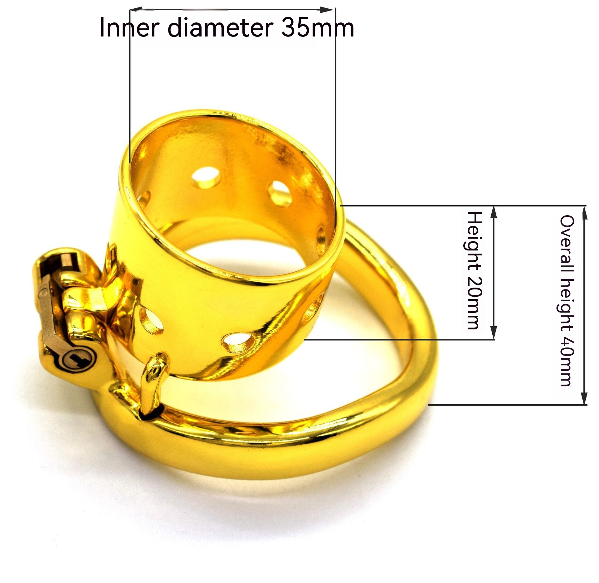 Stainless Steel Gold-plated Straight Eight-hole Chastity Lock 9