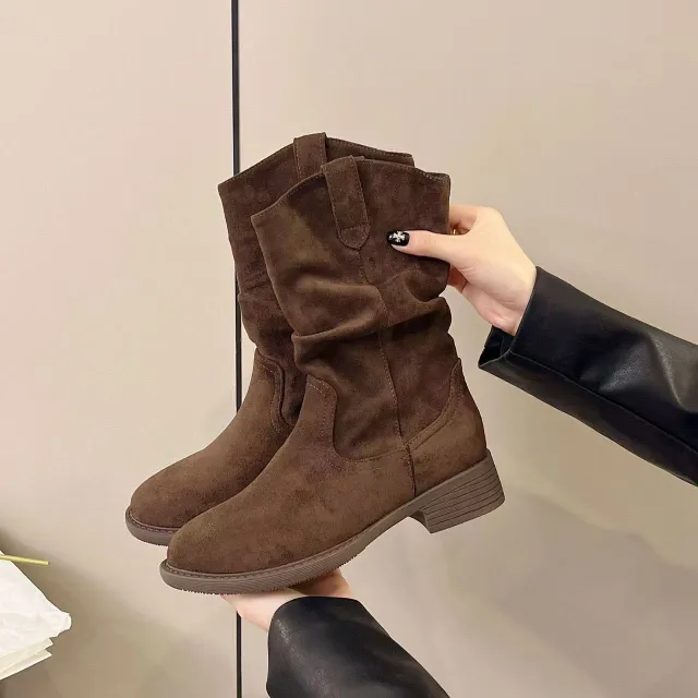 Women's Solid Color Versatile Chunky Heel Ankle Boots Brown - Shop at LoveMi
