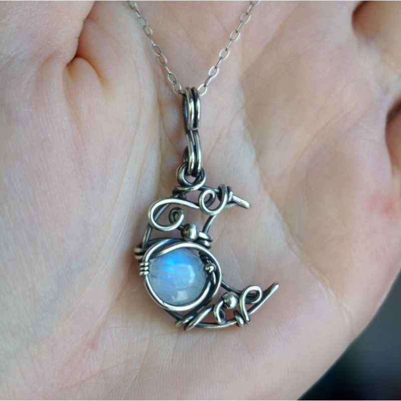 Womens Vintage Bohemian Moonstone Necklace