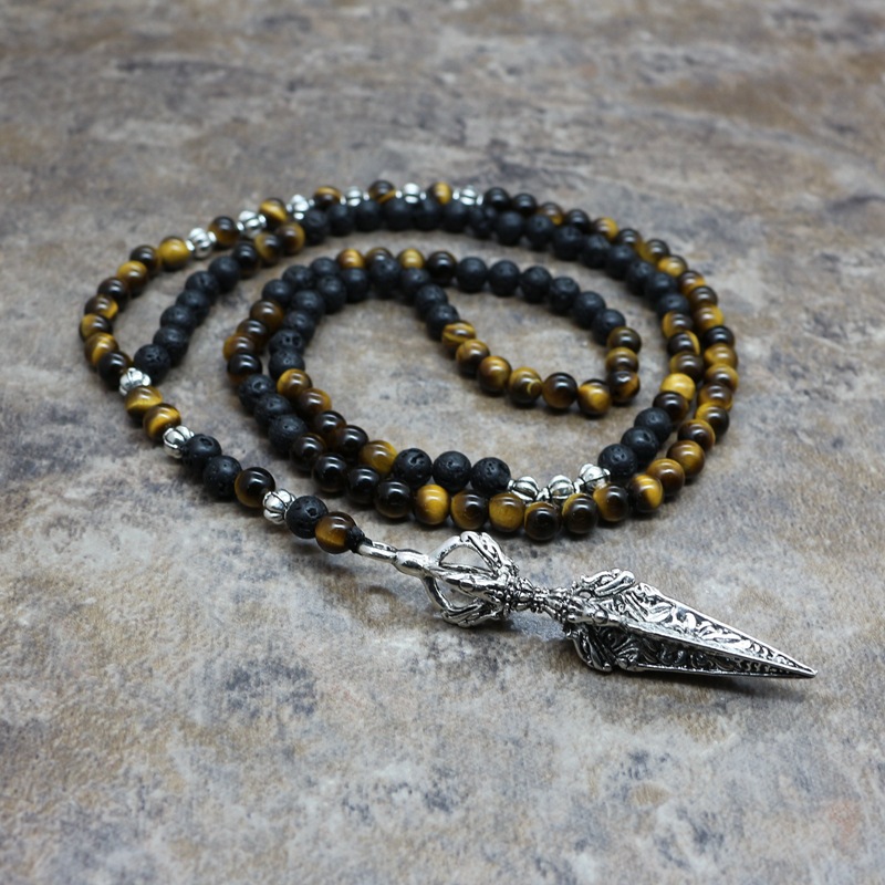 Mens Tiger Eye Pendant Rosary Necklace