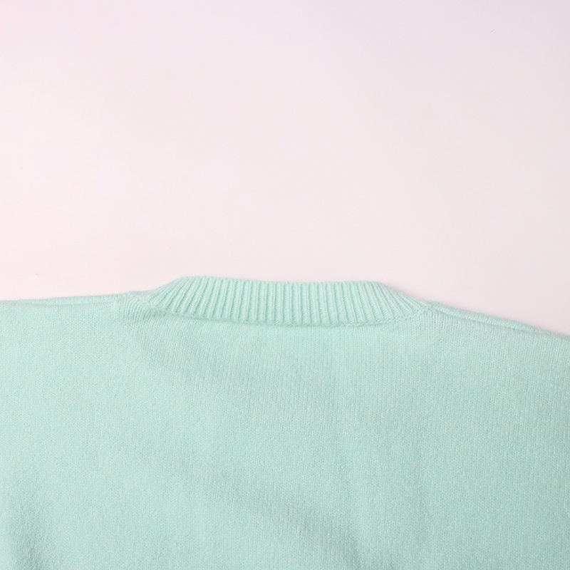 Fashion Stitching Mesh Cuff Crew Neck Casual Style Loose Sweater