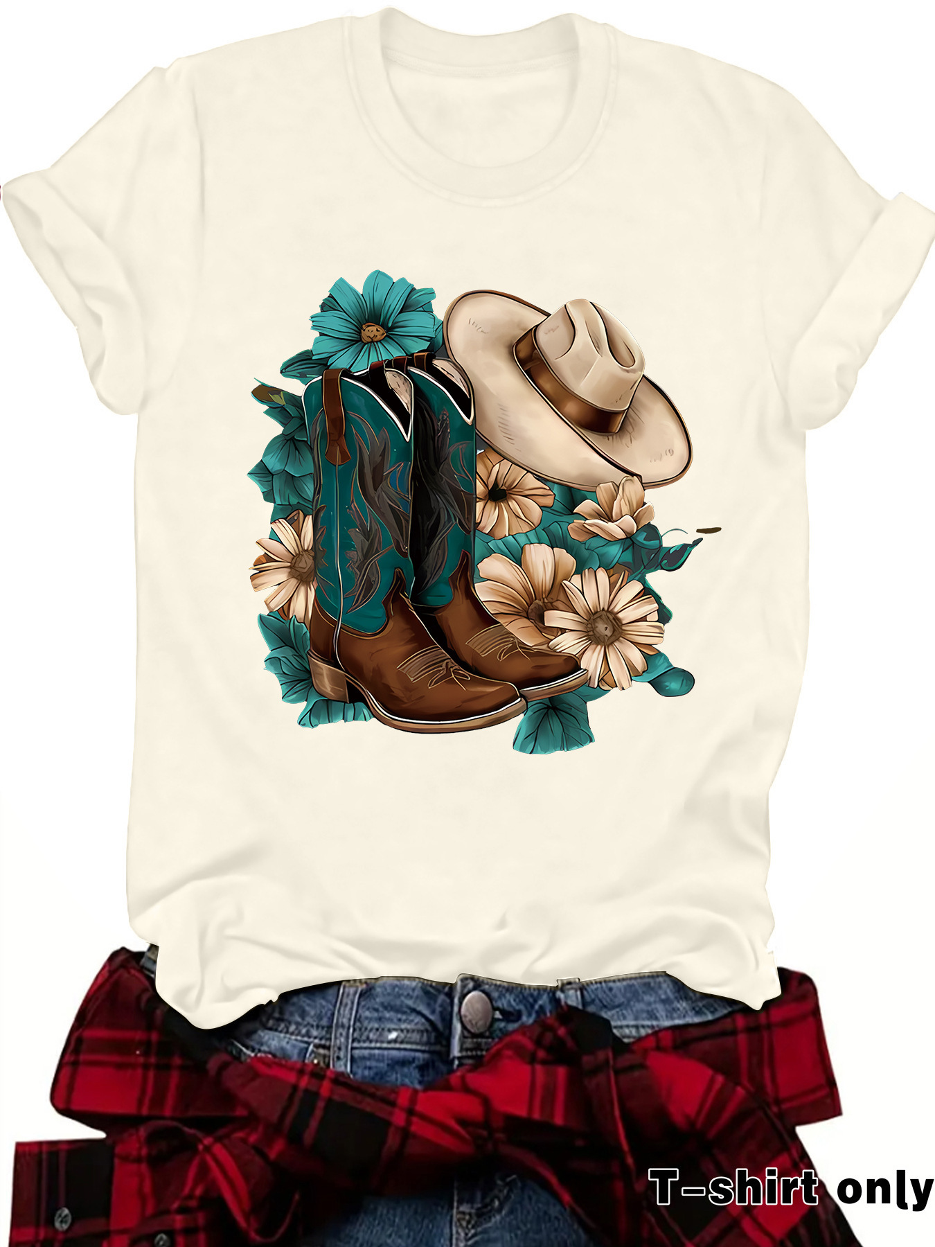Womens Loose-fitting Fashionable Boots With A Hat Print And Short Sleeves