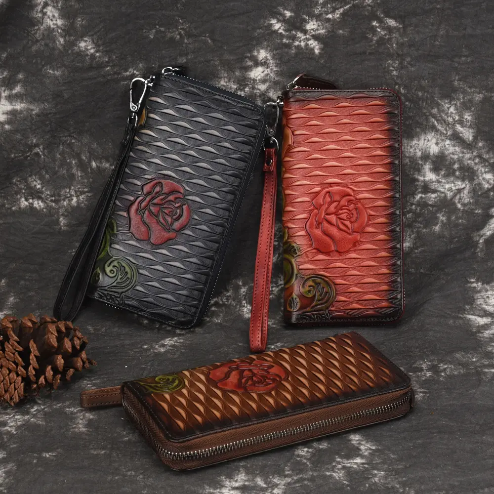 Retro Distressed Zip-around Wallet Hand-distressed