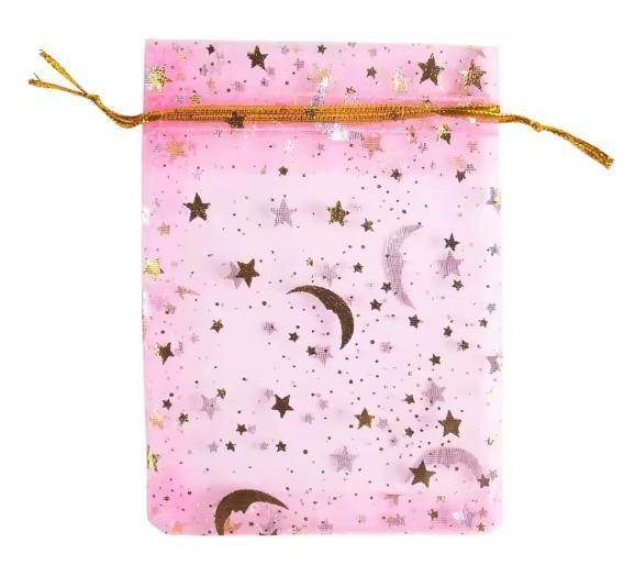Gilded Star And Moon Sheer Organza Mesh Bag