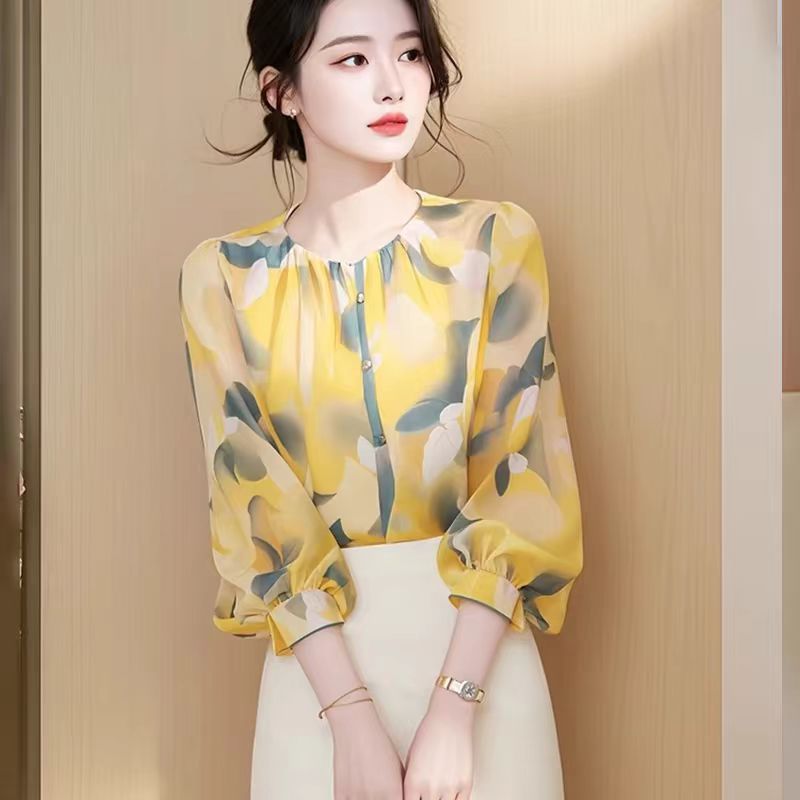 Womens French-style Floral Chiffon Blouse With Three-Quarter Sleeves — photo 1