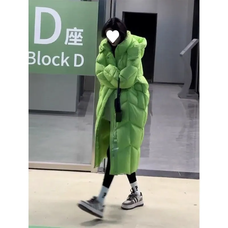 Winter Cotton Dress Women's Mid-length Coat - Green
