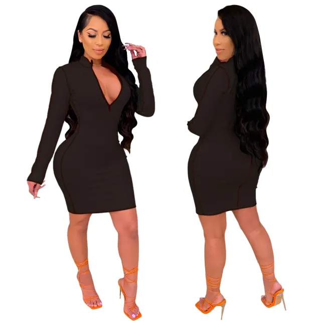 Sexy V Neck Mid Length Dress Black - Shop at LoveMi