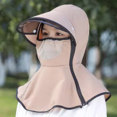 Women's Summer Wide Brim Biking Face-covering Mask Sun Protection Hat - Khaki - View 1