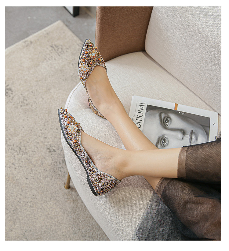 Title 8, Sapatos femininos flats estampados com strass e...