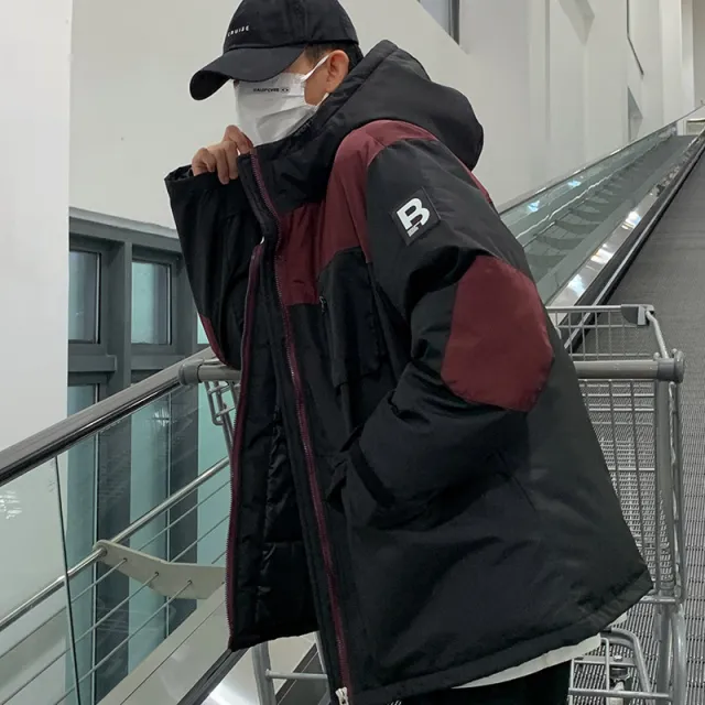 Korean Style Winter Couple Workwear Cotton padded Jacket Loose Hooded Fashion Casual Black - Shop at LoveMi