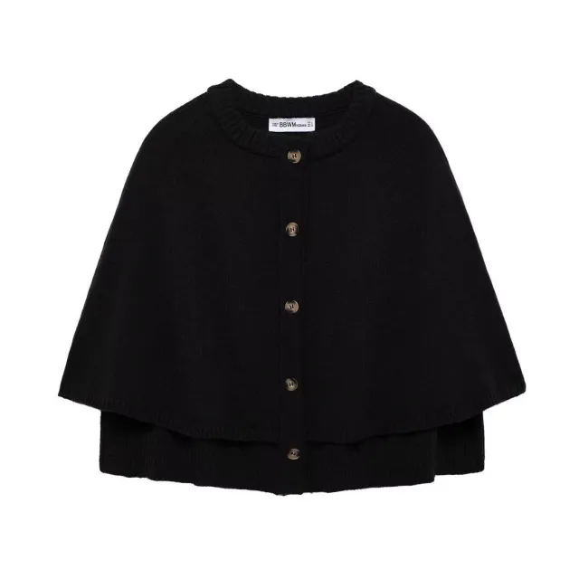 Round Neck Loose Slimming Solid Color Knitted Shawl Black - Shop at LoveMi