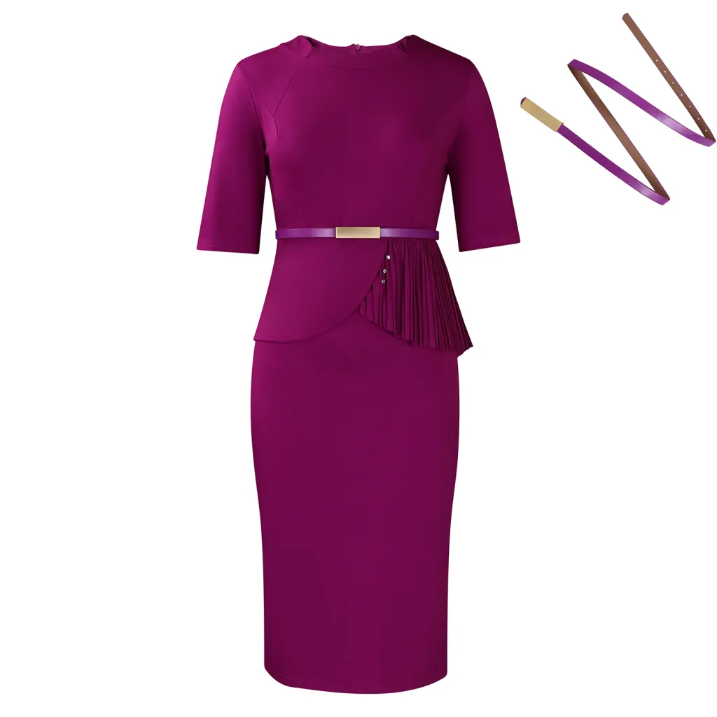 Fashion Solid Color OL Pencil Skirt Dress - Rose