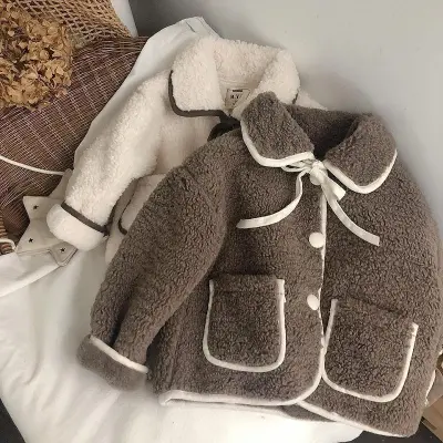 Lamb Wool Baby Turn-down Collar Coat Children's Thickened Cotton-padded