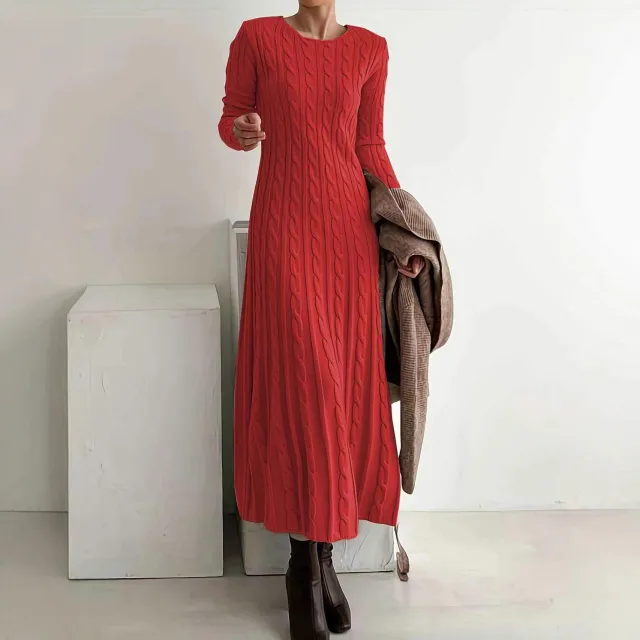 Slim fit Round neck Cable knit Sweater Dress Red - Shop at LoveMi