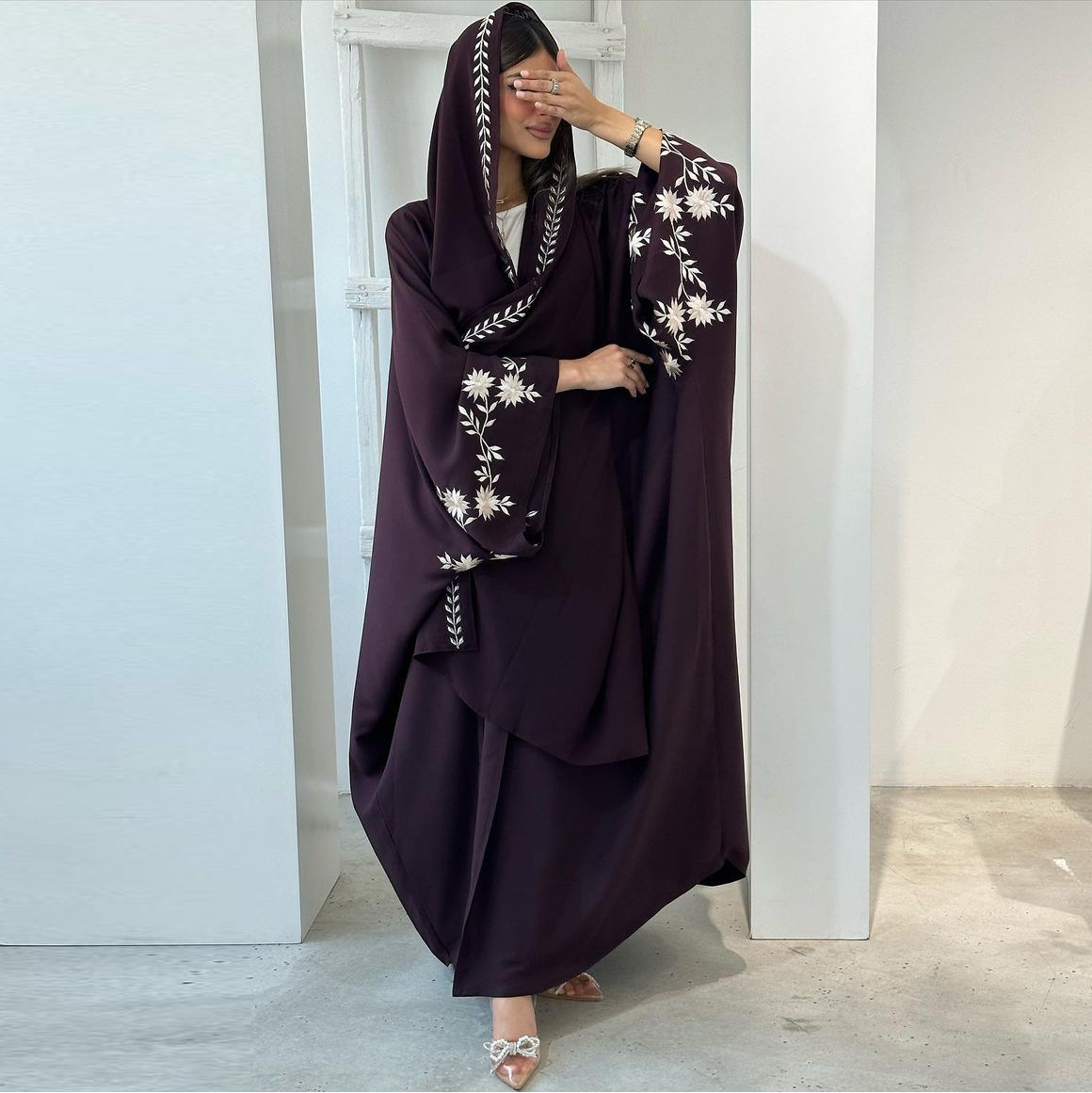 Embroidered Cardigan Robe Embroidered Headscarf Shawl — image 1