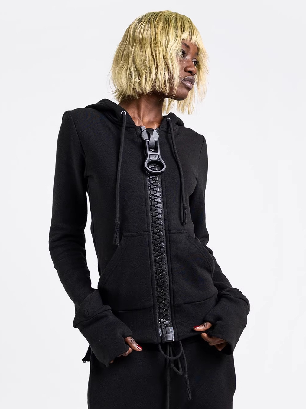 European And American-style Personalized Oversized Hoodie With A Large Zipper And Color-blocking Design Slim-fit