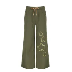 Fashion Pentagram Loose Drawstring Straight-leg Pants Retro Army Green Dance Casual Pants - Army Green - View 1
