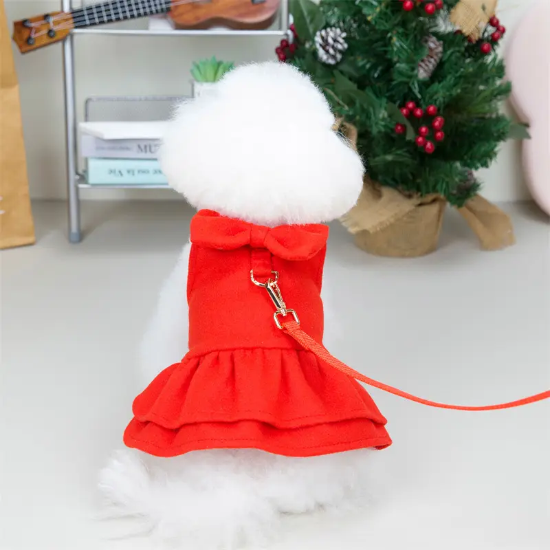 New Christmas Thick Wool Bow-Knot Skirt Pet