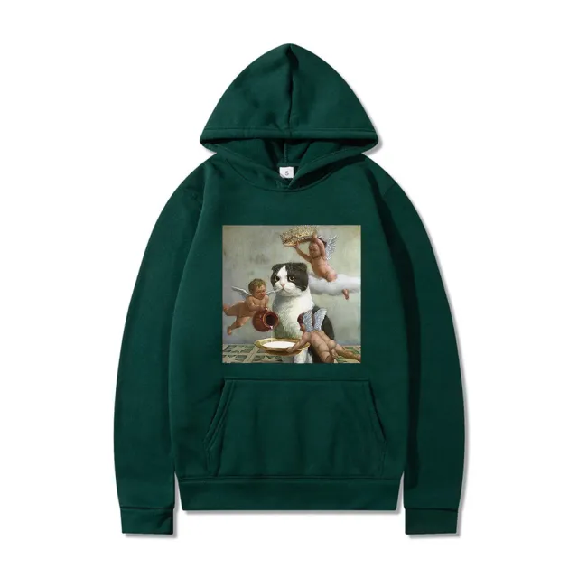 Sweatshirt Angel And Cat Printing Sweater Couple Green - Shop at LoveMi