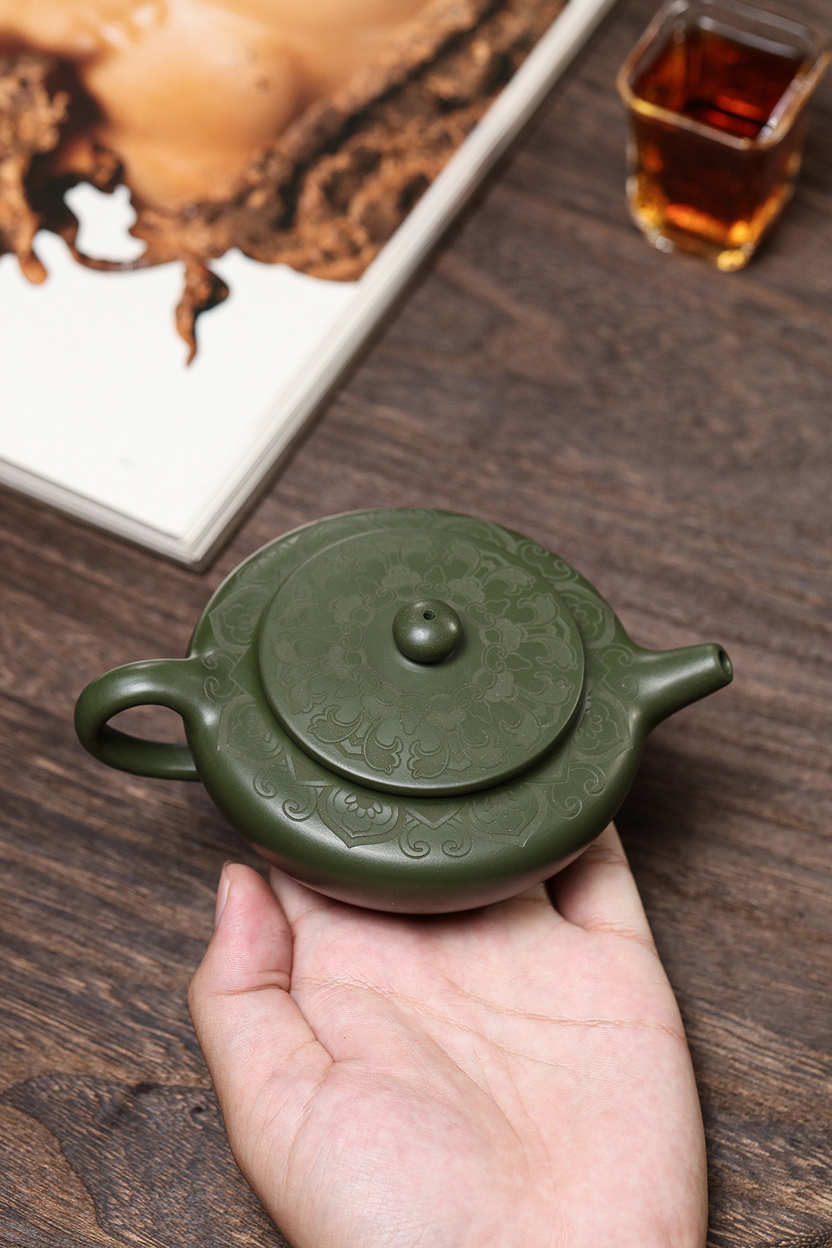 Title 8, Hand-carved flat morning purple sand teapot mad...