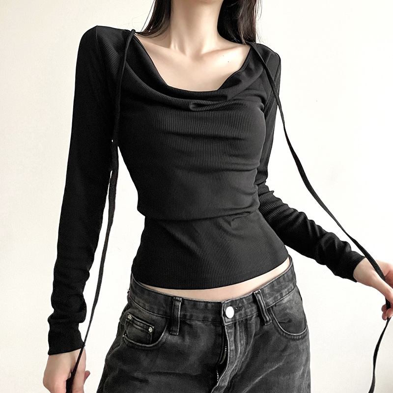 Fashion Solid Color Lace-up T-shirt For Women