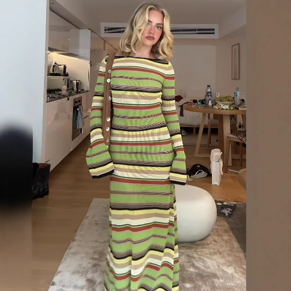 Womens Casual Flared Long-sleeve Dress