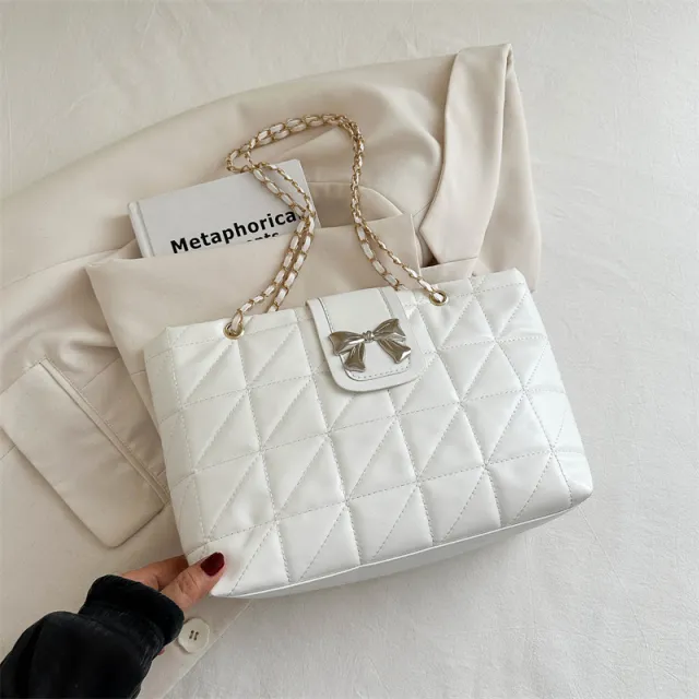 Soft Rhombus Chain Bag Large Capacity Totes White - Shop at LoveMi
