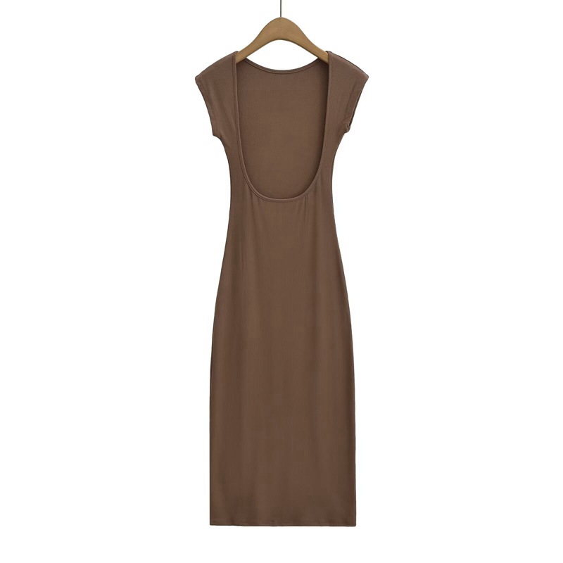 Women's Backless Short Sleeve Dress Slim Fit Sheath Mid-length